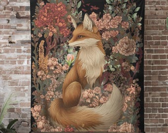 Floral Fox Sherpa Fleece Blanket: Cottagecore Cozy Home Decor