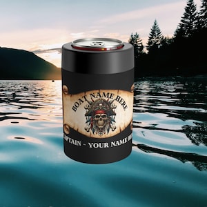 Personalized Boat Can Cooler Custom Stainless Steel Can Holder No Sweat Insulated 12oz Can Cooler Boat Gift Nautical Drink Holder