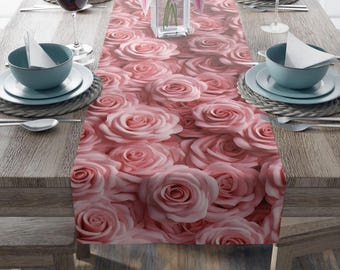 Pink Rose Floral Table Runner: Elegant Dining Decor