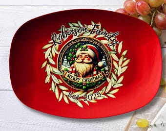 Personalized Family Christmas Platter: Custom Santa Holiday Serving Tray  Family Name & Year