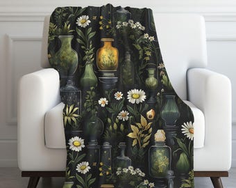 Apothecary Flowers Velveteen Blanket: Vintage Botanical Decor