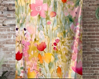 Floral Sherpa Fleece Blanket: Pastel Cottage Garden Throw