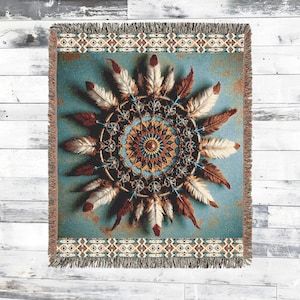 Woven Western Blanket Woven Throw with Tribal Design Western Boho Decor Cabin or Lodge Style Lake House Gift Housewarming Gift
