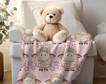 Lamb Design Sherpa Fleece Baby Blanket, Cozy Nursery Decor