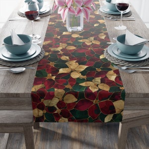 Christmas Floral Table Runner: Polyester Dining Decor