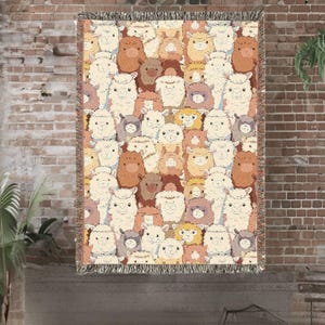 Woven Blanket, Cartoon Llama Throw, Cozy Animal Print Bedding, Soft Plush Cover, Cute Gift for Llama Lovers