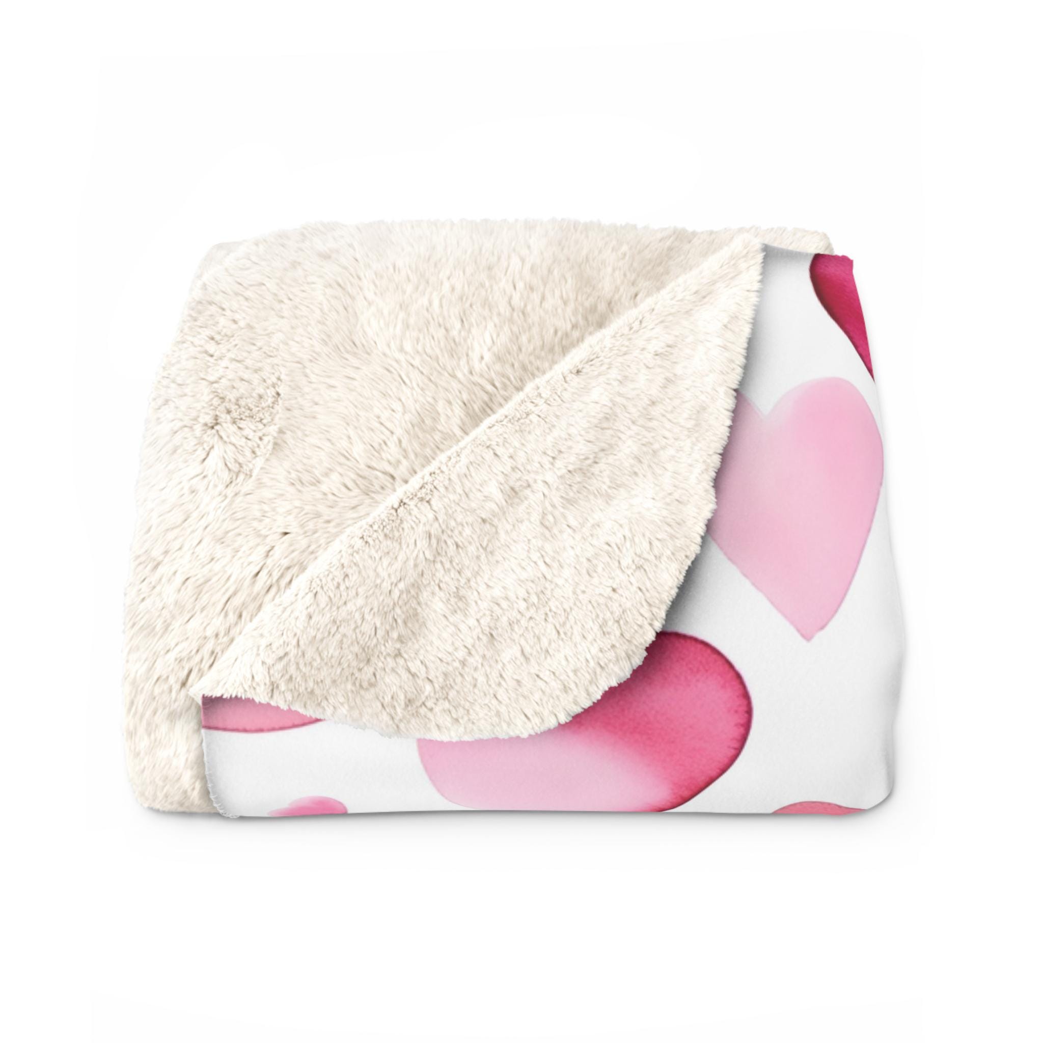 Pink Hearts & Cherry Sherpa Fleece Blanket: Cozy Plush Throw  Deco Cherry Heart Print Plush Throw Blanket main image 2