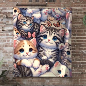 Blanket - Cozy Kitten Pile Throw, Cat Lover Gift, Warm Animal Print, Cute Pet Decor, Super Soft Plush Coverlet, Sherpa Fleece