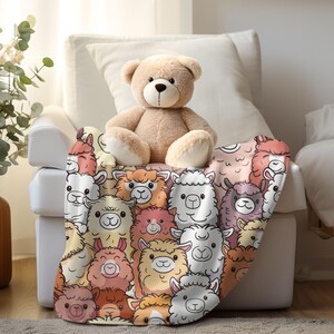 Blanket, Child Cartoon Llama Throw, Cozy Animal Print Bedding, Soft Plush Cover, Cute Gift for Alpaca Lovers
