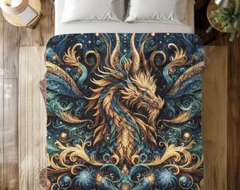 Personalized Dragon Woven Blanket, Mythical Art Throw