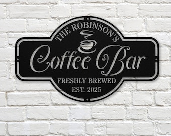 Personalized Coffee Bar Metal Sign: Rustic Kitchen Wall Decor