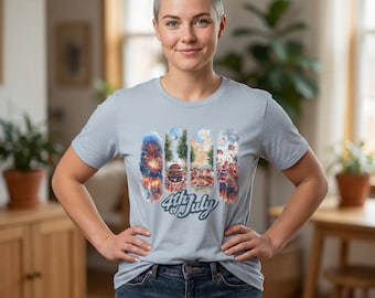 T-shirt met vuurwerk in penseelstijl voor 4 juli | Onafhankelijkheidsdag T-shirt
