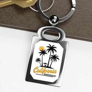 California Palm Tree Keychain, Tropical Aesthetic Gift, Colorful Vacation Souvenir, Summer Vibes Key Ring, Travel Gift for Her or Him