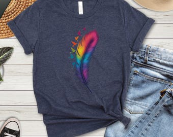 Bird Feather Shirt, Personalized Tee,  Shirt with Birds,  Nature Lovers Gift