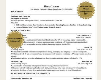 Profesjonalny wzór CV dla cyberbezpieczeństwa | Dla IT / Cyberbezpieczeństwo | Edytowalny, nowoczesny design | Natychmiastowe pobranie | PDF / DOCX / Google Docs