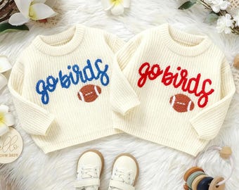 Super Bowl Baby Sweater, Go Birds Hand-Knit Football Cardigan,  Baby Outfit, Personalized Fan Gear, Newborn Game Day Gift
