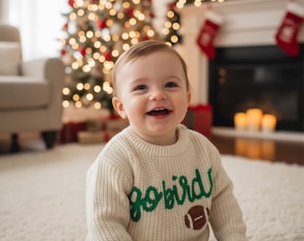 Handstickad påsktröja från Go Birds, personlig Philadelphia Eagles-gåva, Super Bowl- eller Halloween-outfit för nyfödd, spädbarn, småbarn