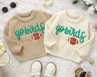 Super Bowl Baby Sweater, Go Birds Hand-Knit Football Cardigan,  Baby Outfit, Personalized Fan Gear, Newborn Game Day Gift