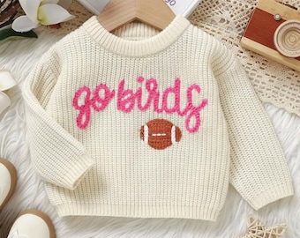 Personalized Go Birds Baby Sweater|Hand Knit Super Bowl&Christmas Gift|Philadelphia Eagles Football Outfit for Newborn Infant Toddler