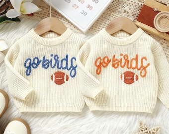 Personalized Go Birds Baby Sweater | Hand Knit Super Bowl & Easter's Gift | Philadelphia Eagles Football Outfit for Newborn Infant Toddler