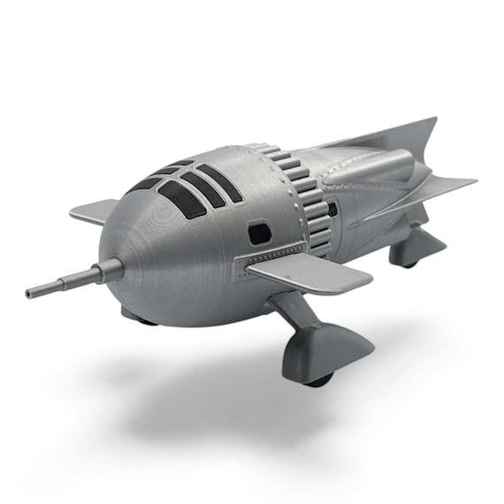 Retro Rocket Ship 3D Printed, 1930s Art Deco Sci-fi Replica