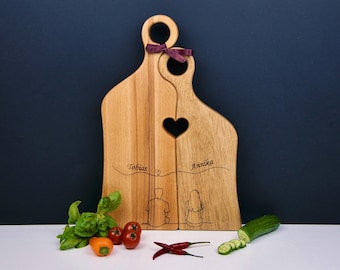 Schneidebrett Herzbrett personalisiert aus Eiche und Kernbuche Hochzeitsgeschenk Weihnachtsgeschenk Paargeschenk