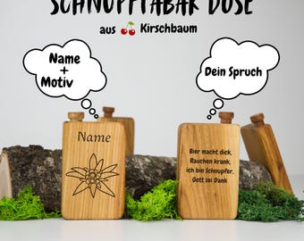 Schnupftabak Dose Kirschholz mit  Wunschtext, Schnupftabakzubehör, individuelle Tabakdose, Holz Gravur, Männergeschenk