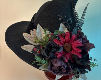 Autumn Floral Witch Hat Black Woven Base Red Velvet Ribbon  display picture 2