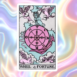 La Roue de la Fortune, carte de tarot, vinyle, autocollant étanche, tarot art, sticker pour ordinateur portable, bouteille d'eau et journal, sorcière mystique psychique