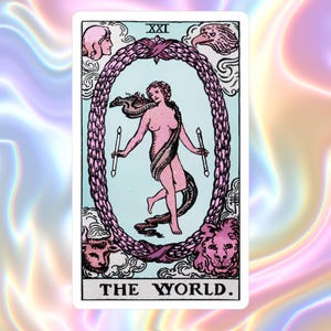 The World Tarot Card Vinyl Sticker Sticker étanche Tarot Art Sticker pour ordinateur portable, bouteille d'eau et journal, cadeau sorcière mystique psychique
