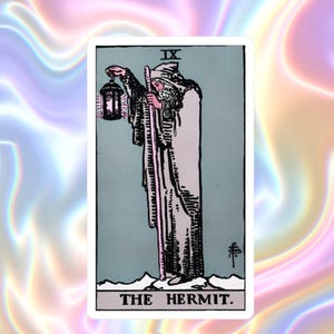 Adesivo in vinile con carta dei tarocchi dell'eremita, adesivo impermeabile, decalcomania artistica dei tarocchi per laptop, bottiglia d'acqua e diario, regalo stregonesco, mistico e sensitivo.