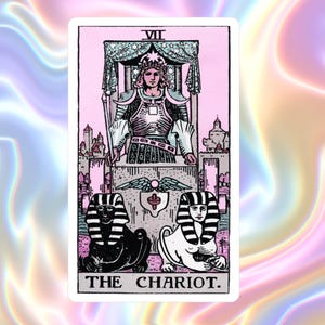 Sticker en vinyle carte de tarot le chariot, autocollant étanche, sticker tarot pour ordinateur portable, bouteille d'eau et journal, cadeau sorcière mystique psychique