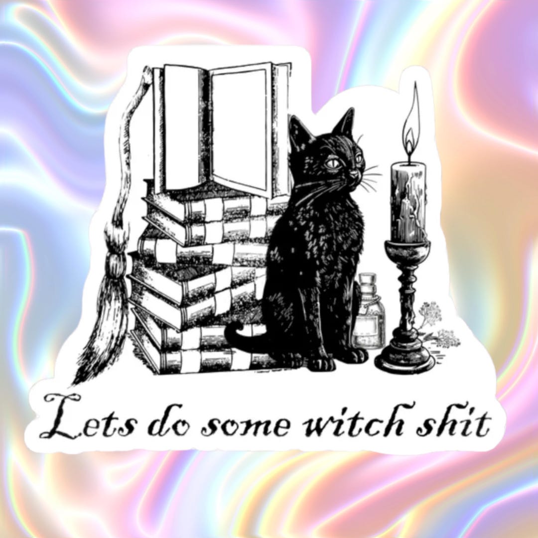 Witchy Black Cat Vinyl Sticker: Funny Witch Decor - Etsy