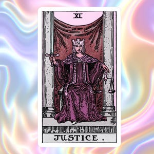 Autocollant en vinyle pour carte de tarot Justice, autocollant imperméable, décalcomanie d'art tarot pour ordinateur portable, bouteille d'eau et journal, cadeau sorcière, voyante mystique