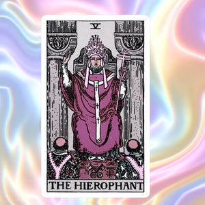 Le hiérophante carte de tarot vinyle autocollant imperméable autocollant d'art de tarot pour ordinateur portable, bouteille d'eau et journal cadeau sorcière mystique psychique