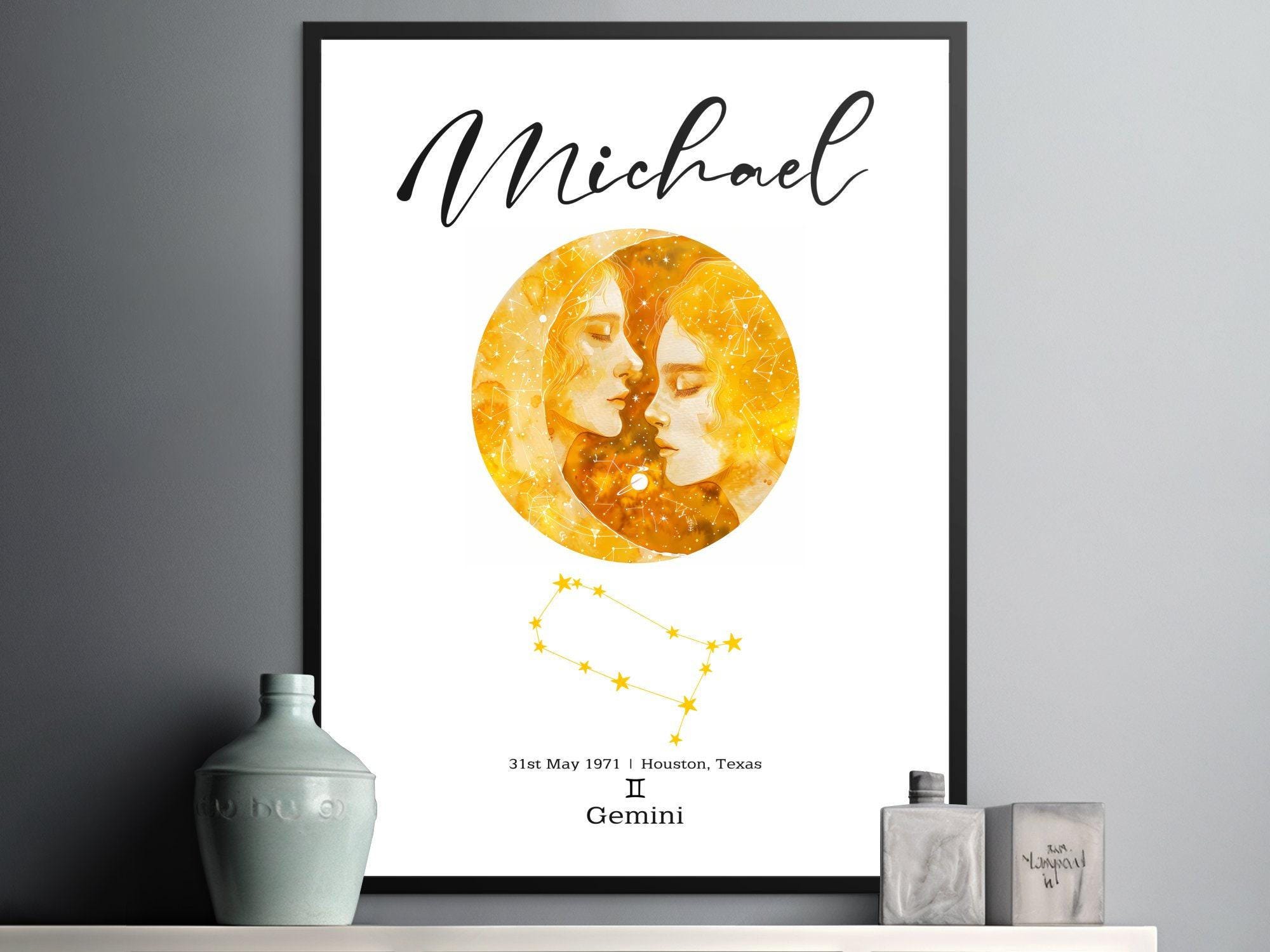 Custom Zodiac Wall Art, Personalized Gemini Constellation Print, Zodiac ...