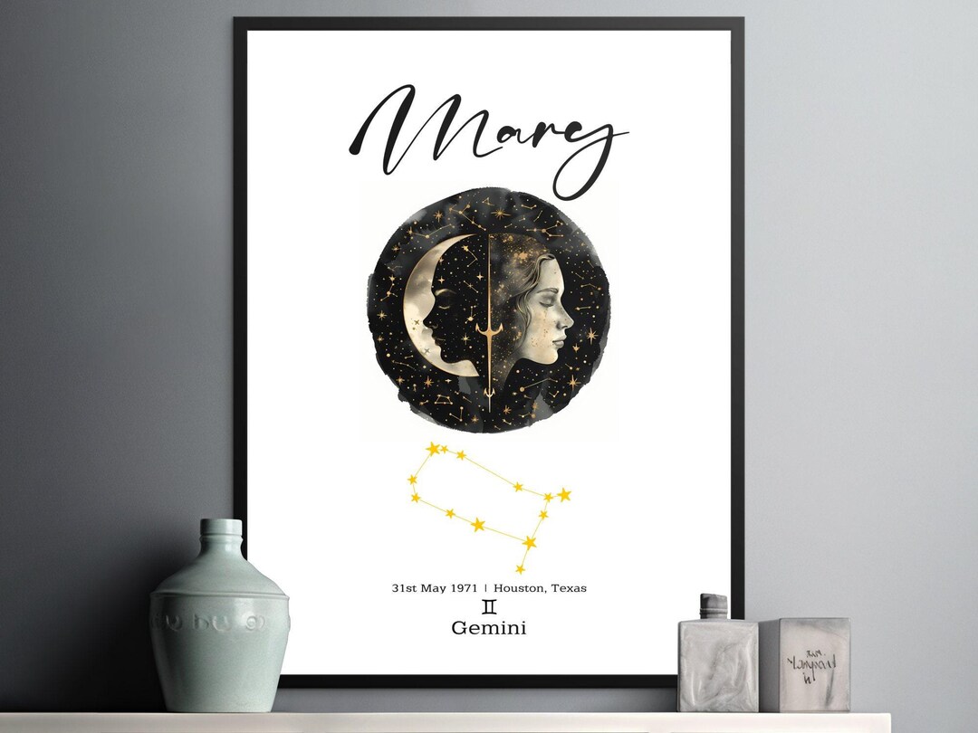 Zodiac Custom Custom Zodiac Wall Art, Personalized Gemini Constellation Print, Zodiac ...