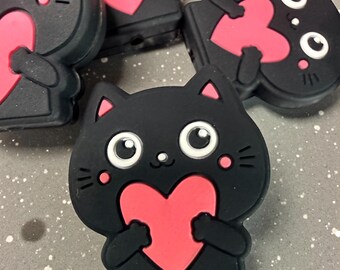Focal beads, Black Cat with heart,  DIY, Craft supplies