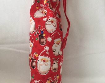 Christmas Fabric Gift Bag  Eco Friendly Bag  Drawstring Reuseable wrap --size 4 inches x 12 inches  Santa and Reindeer Fabric