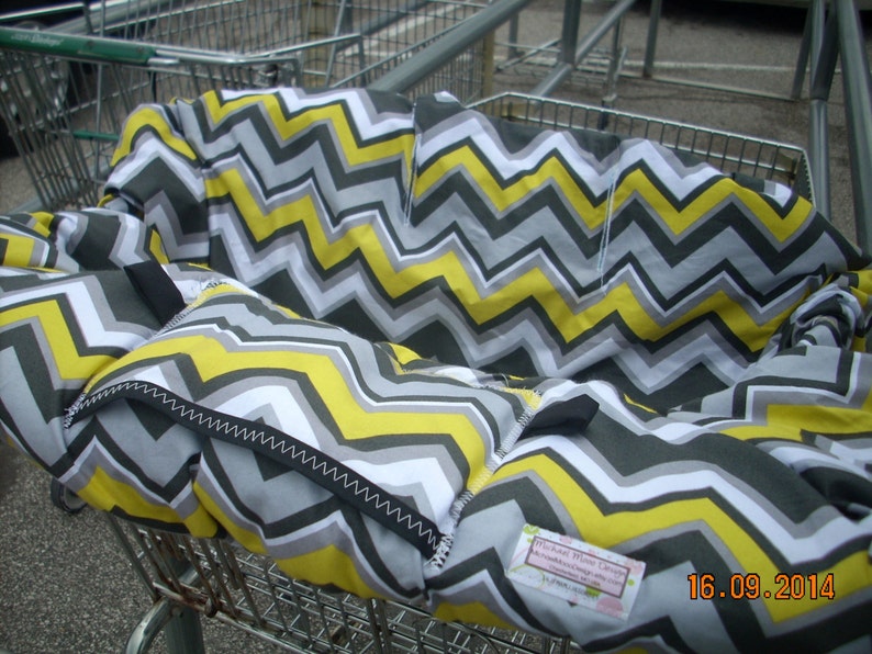 Shopping Cart cover for boy or girl.....Citron Chevron by Michael Miller image 1