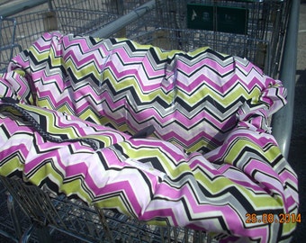 Shopping Cart cover for girl.....Large Chevron Pink Green and Black