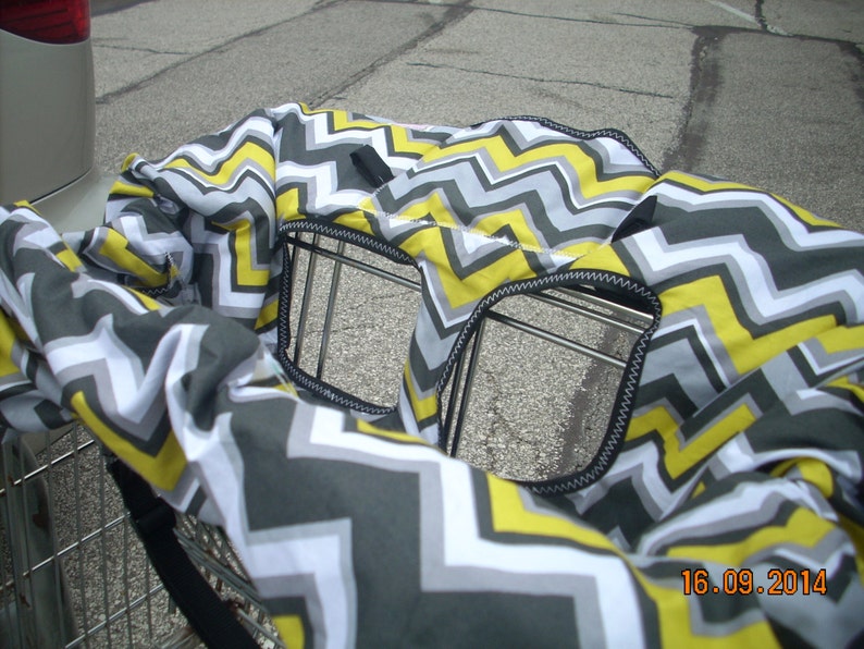 Shopping Cart cover for boy or girl.....Citron Chevron by Michael Miller image 3