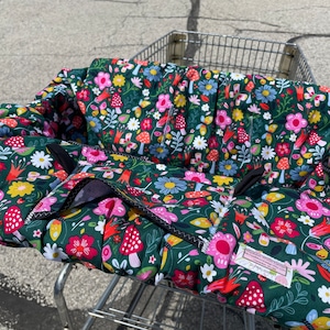 High Chair Cover Shopping Cart cover  for boy or girl..... Bright floral with mushrooms …by michaelmooodesign