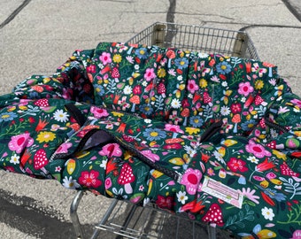 Shopping Cart cover  for boy or girl..... Bright floral with mushrooms …by michaelmooodesign