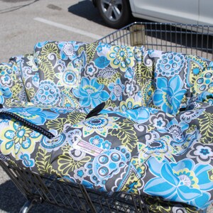 Shopping Cart cover  for boy or girl.....Blue and Gray Floral