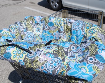Shopping Cart cover  for boy or girl.....Blue and Gray Floral
