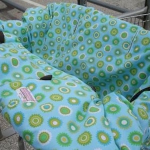 Boutique Shopping Cart Cover PRETTY BLOOMIES AQUA Shopping Cart Cover
