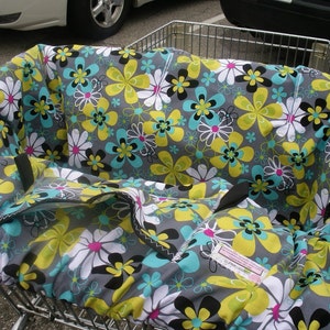 Boutique Shopping Cart Cover ...FAR OUT FLORAL grey Shopping Cart Cover