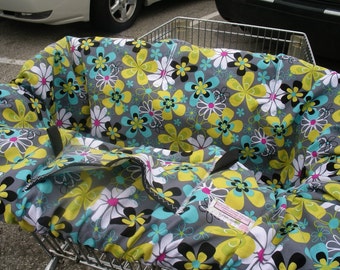 Boutique Shopping Cart Cover ...FAR OUT FLORAL grey Shopping Cart Cover