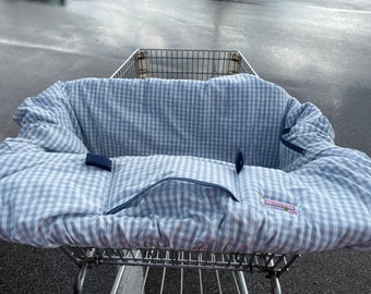 High Chair Cover Shopping Cart cover  for boy or girl..... Blue Gingham Seersucker  Michaelmooodesign